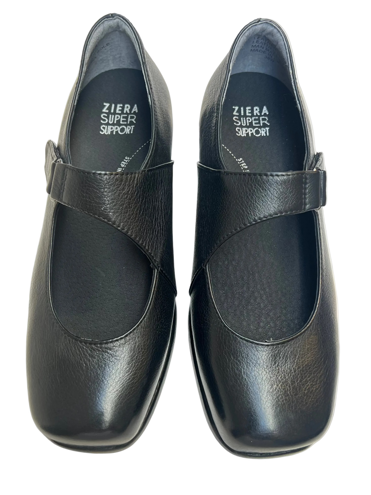 Pair of black Ziera Super Support shoes on a light background