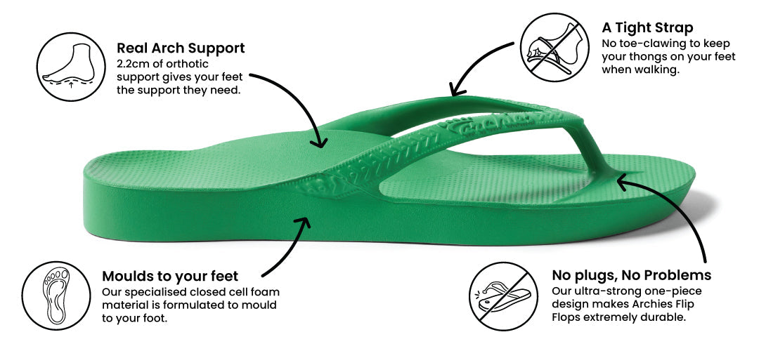 ARCHIES Arch Support Thongs - Kelly Green